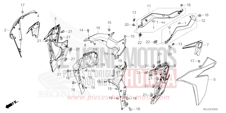CARENAGE MILIEU (CRF1100A/AL/D/DL) de Africa Twin DCT GRAND PRIX RED (R380B) 2022